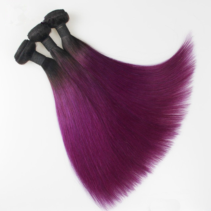 Ombre 1B/Purple Two Tone Color Human Hair Weave Bundles