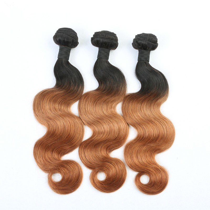 Ombre 1B/30 Human Hair Weave Bundles 2 Tone Color Hair Wefts For Sale