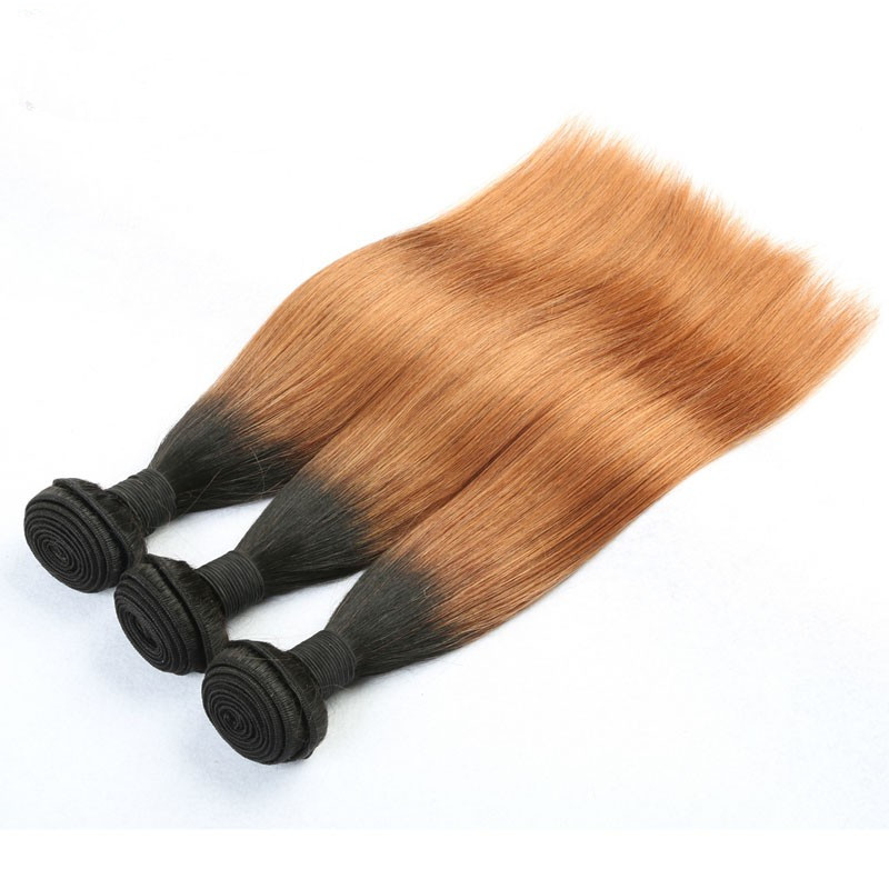 Ombre 1B/30 Straight Human Hair Weave Bundles 2 Tone Color Hair Wefts