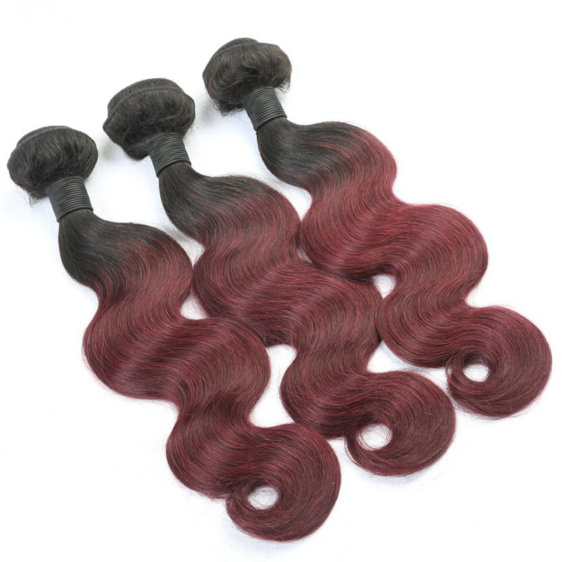 Ombre 1b/99J Peruvian Virgin Hair Body Wave 8A Human Hair Extensions 2 Tone Color Hair Wefts Human Hair Bundles