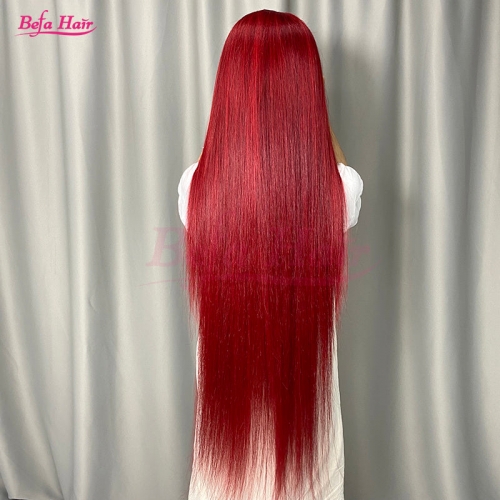 Wholesale Red Color 13x4 Straight Lace Frontal Human Hair Wigs With Baby Hair Pre-plucked 180% Density Wigs
