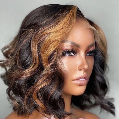 Wholesale Short Bob Wigs Blonde Highlight 1B/27# Pre-Plucked Body Wave 13x4 Lace Front Wigs Human Hair 150% Density Wig