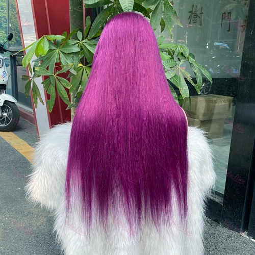 Wholesale Purple Color 13x4 Straight Lace Frontal Human Hair Wigs With Baby Hair Pre-plucked 180% Density Wigs