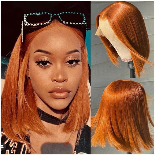 Wholesale  Short Bob Wigs Ginger Color Straight 13x4 Lace Frontal Wigs Human Hair 150% Density Wig