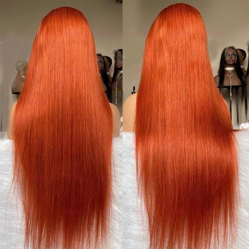 Wholesale Ginger Color Straight 13x4 Straight Lace Front 180% Density Human Hair Wigs