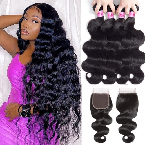 Wholesale Pre-plucked 4 Bundles Brazilian Body Wave Hair With HD5x5 Lace Closure,can do dropshipping