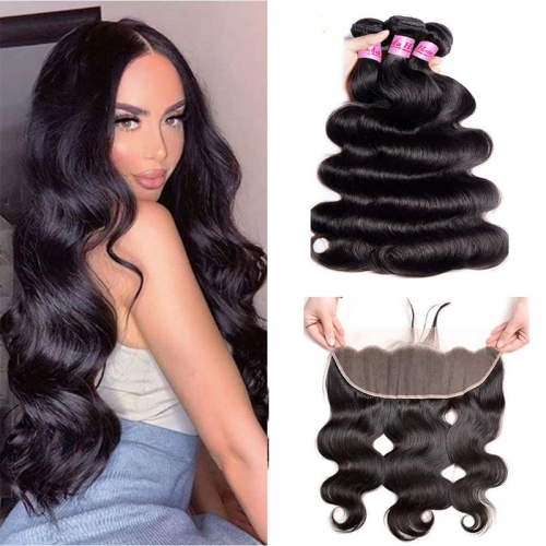 Wholesale Brazilian 13''x4'' Lace Frontal Closure With 3Bundles Body Wave Hair,can do dropshipping