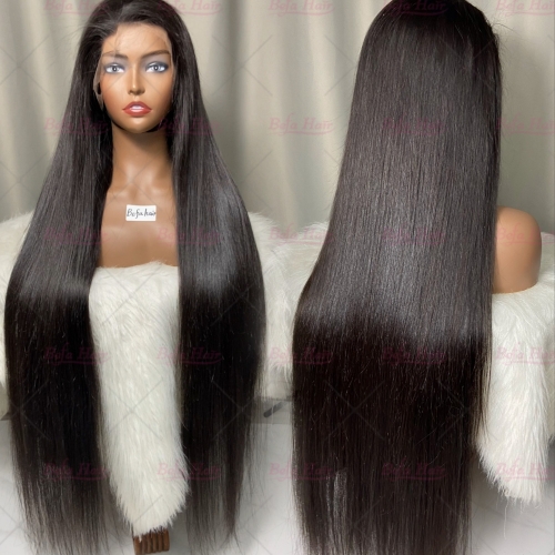 Wholesale Virgin hair Straight 13x4 Transparent Lace Front Wig Pre Plucked 200% Density Natural Black Virgin Human Hair Wigs