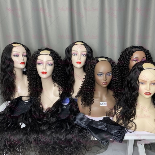 Wholesale U Part Human Hair Wigs Brazilian Virgin Body Wave 180 Density Pre Plucked Glueless Middle Part Wig