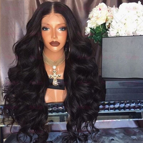 Wholesale Natural Wave 13x4 Transparent Lace frontal Wigs Natural Black 200% Density Virgin Human Hair With Baby Hair Wigs