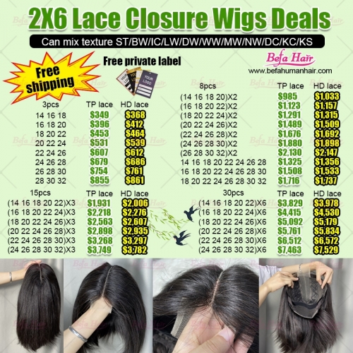 2x6 Lace Closure Wigs Deals (Can mix texture for ST/BW/IC/LW/DW/WW/MW/NW/KC/KS)
