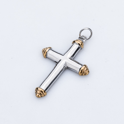 Steel/gold color stainless steel cross pendant