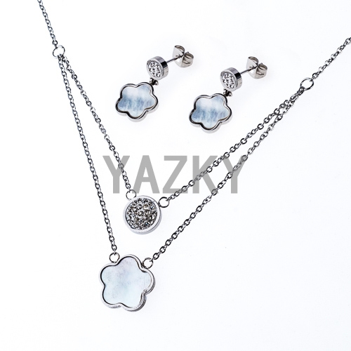 Stainless steel jewelry set with mother of pearl-Steel color