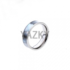 Stainless steel ring with mother of pearl-steel color