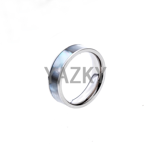 Stainless steel ring with mother of pearl-steel color