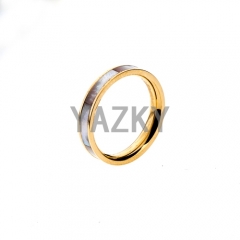 Stainless steel ring with mother of pearl-Gold color