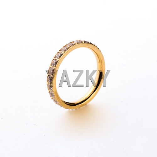 Anillos de acero inoxidable(CZ)-Dorado