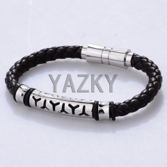 Stainless steel with leather bangle