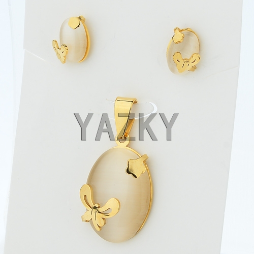 Butterfly earring and pendant with gold coating
