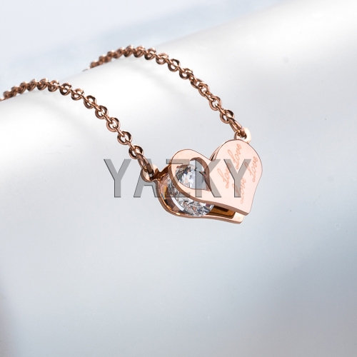 Heart shape necklace with rose gold color plating