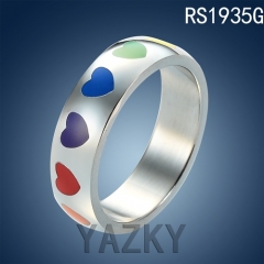 Stainless steel rainbow heart ring