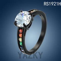 Stainless steel colorful zircons ring