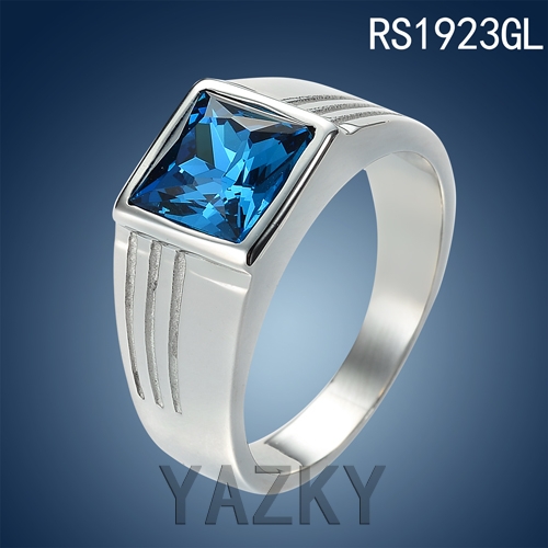 Stainless steel big size blue crystal ring