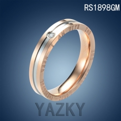 Stainless steel rose gold and steel color ring with zircon