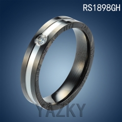 Stainless steel black and steel ring with zircon