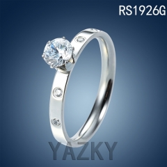 Stainless steel ring with white zircon