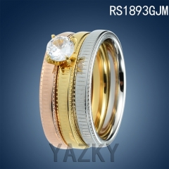 Stainless steel couple rings with zircon for engagement and wedding
