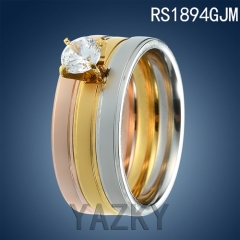 Stainless steel couple rings with zircon for engagement and wedding