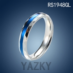 Stainless steel blue and steel color couple ring
