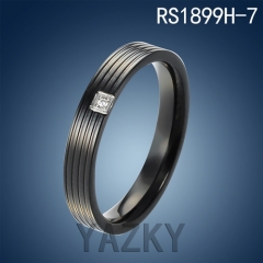 Stainless steel black ring with white zircon
