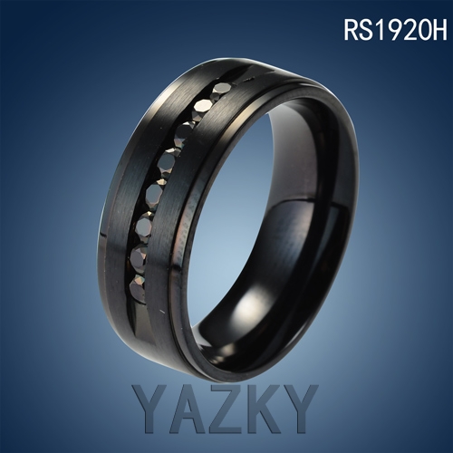 Stainless steel black ring with black zircons