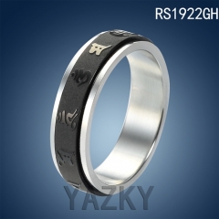 Stainless steel black and steel color ring with letter