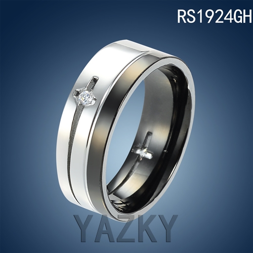 Stainless steel ring with white zircon