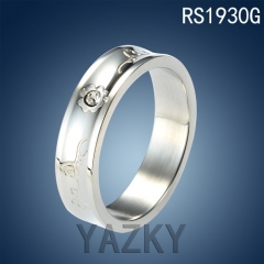 Stainless steel couple ring with white zircon