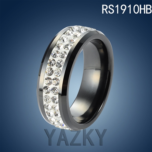 Stainless steel ring with many zircons