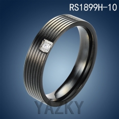 Stainless steel black ring with white zircon