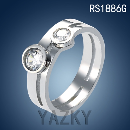 Stainless steel couple ring with white zircons
