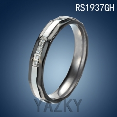 Black plated two tone color Stainless steel ring with zircons
