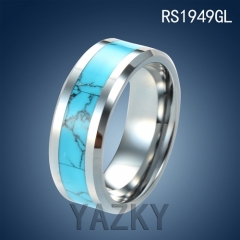 Stainless steel ring with imitation turquoise stone