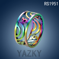 Rainbow color plated hollow style Stainless steel ring