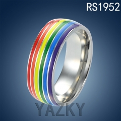 Gay pride rainbow color enamel stainless steel ring