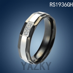 Lovers' ring black plated two tone color with zircon