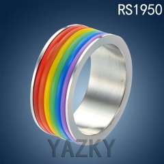 Stainless steel ring with rainbow color silicone strap