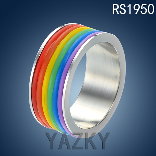 Stainless steel ring with rainbow color silicone strap