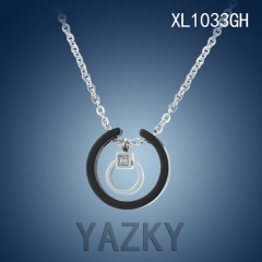 Circle style with white zircon silver and black plated necklace