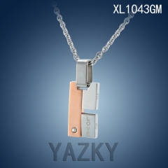 Three rectangle style wtih "LOVE" and white zircon silver and rose gold plated necklace